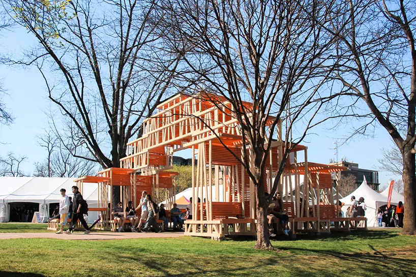 view of Frame to Folly in its carnival gateway configuration | all images ©Architectural Crafts Collective and PARTlab