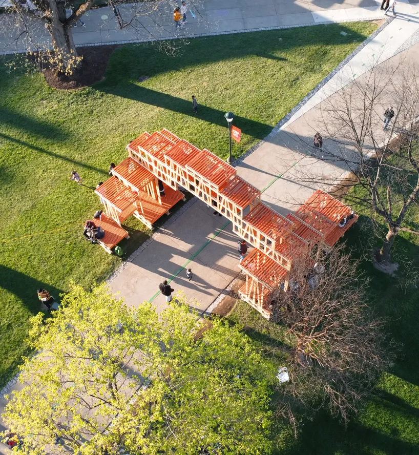 aerial view of Frame to Folly spanning the main carnival pathway