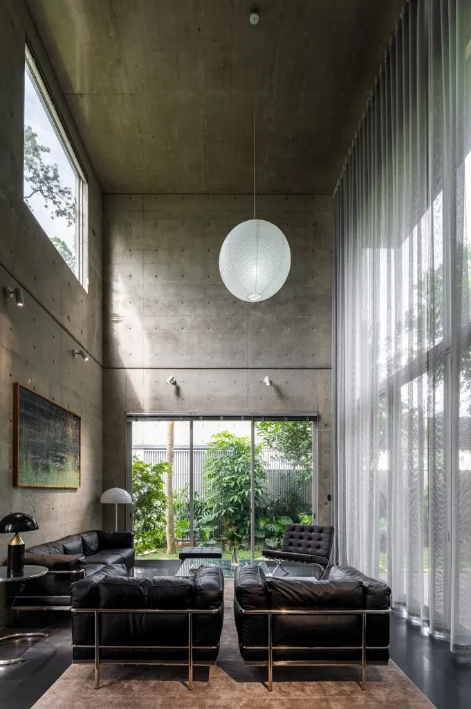 Its concrete structure is left exposed across the interior and exterior
