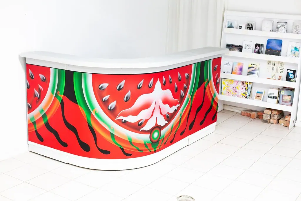 Artist Pegah Peivandi's recent takeover of the plumb bar, an exhibition space inside the gallery's main lobby area that hosts projects curated on a two-month rotation. The artwork is on view through November 2026.