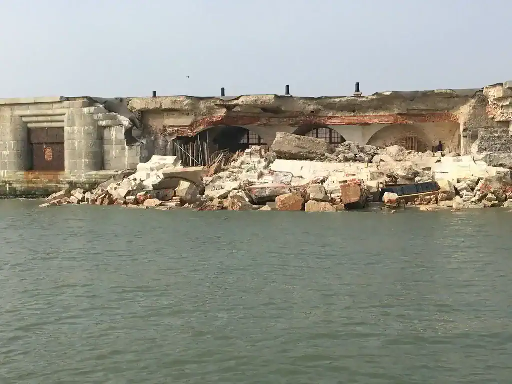 Portions of Hurst Castle, a fortress built by Henry VIII in England, are crumbling due to soil erosion