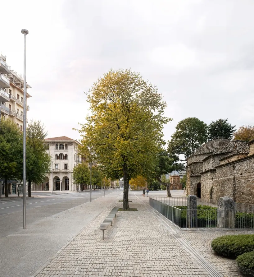 Egnatia, the historic east–west artery as a continuous public landscape, integrating archaeological remains, greenery, and mobility