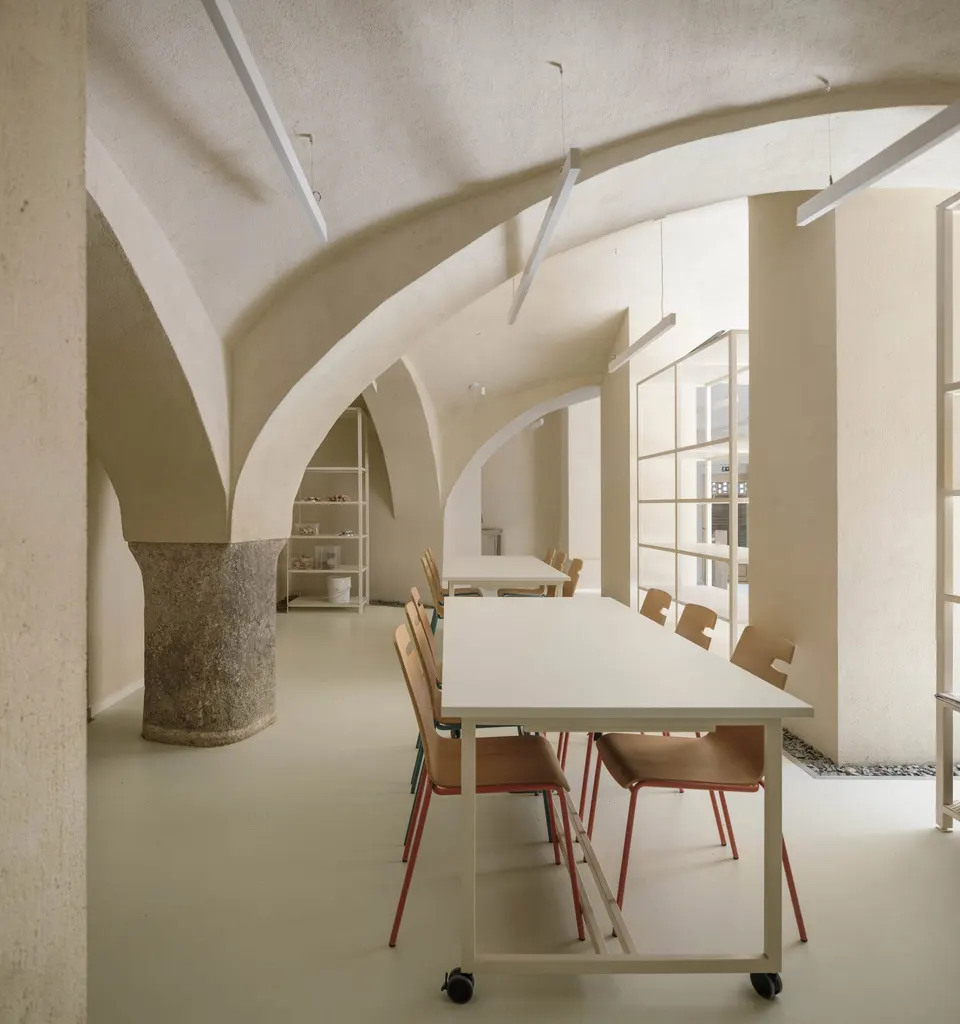 Vaulted cellars contain workshops and exhibition space