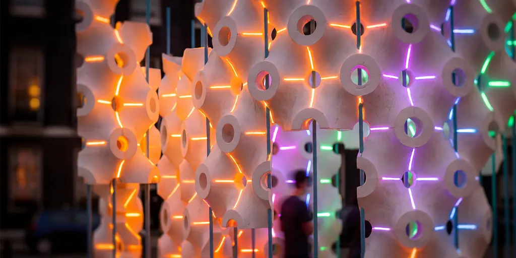 Hypha-Lume, a modular mycelium pavilion that turns visitor movement into light, photo 5