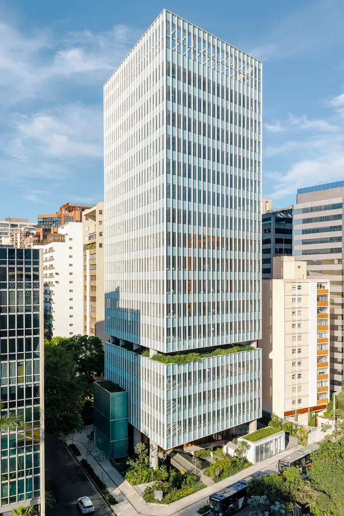 a garden level separates the volumes and introduces planting into the tower