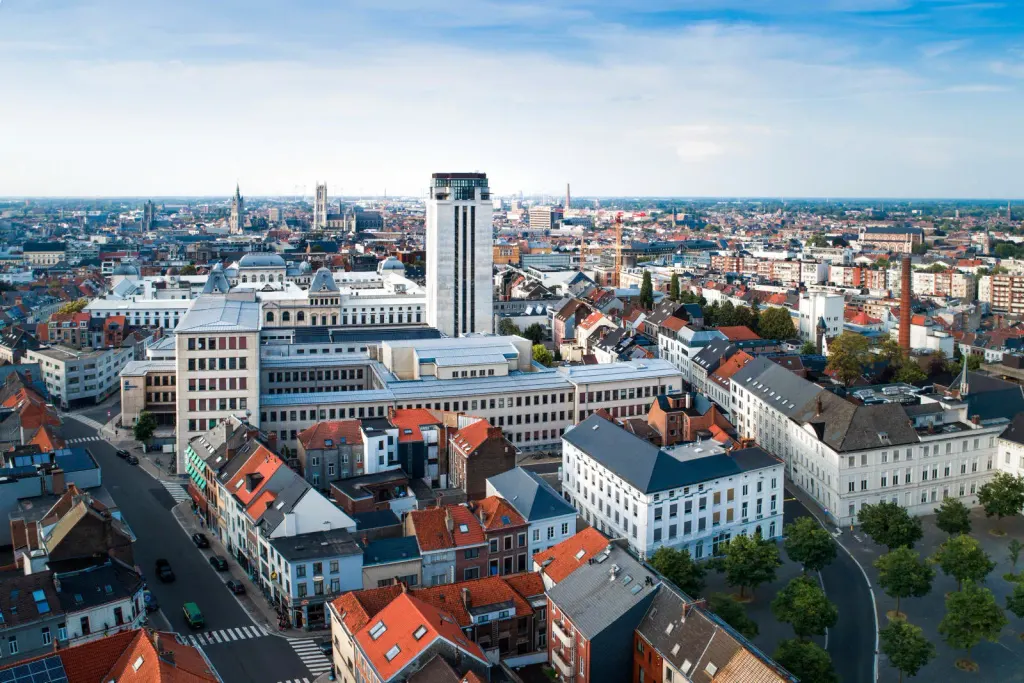 boekentoren in ghent, seen from above in the cityscape