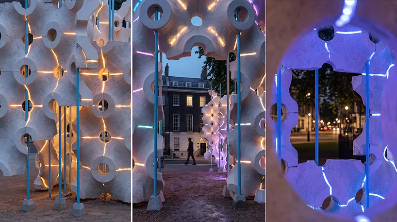 colored light travels along the connections between modules, making the interactive system visible at a human scale