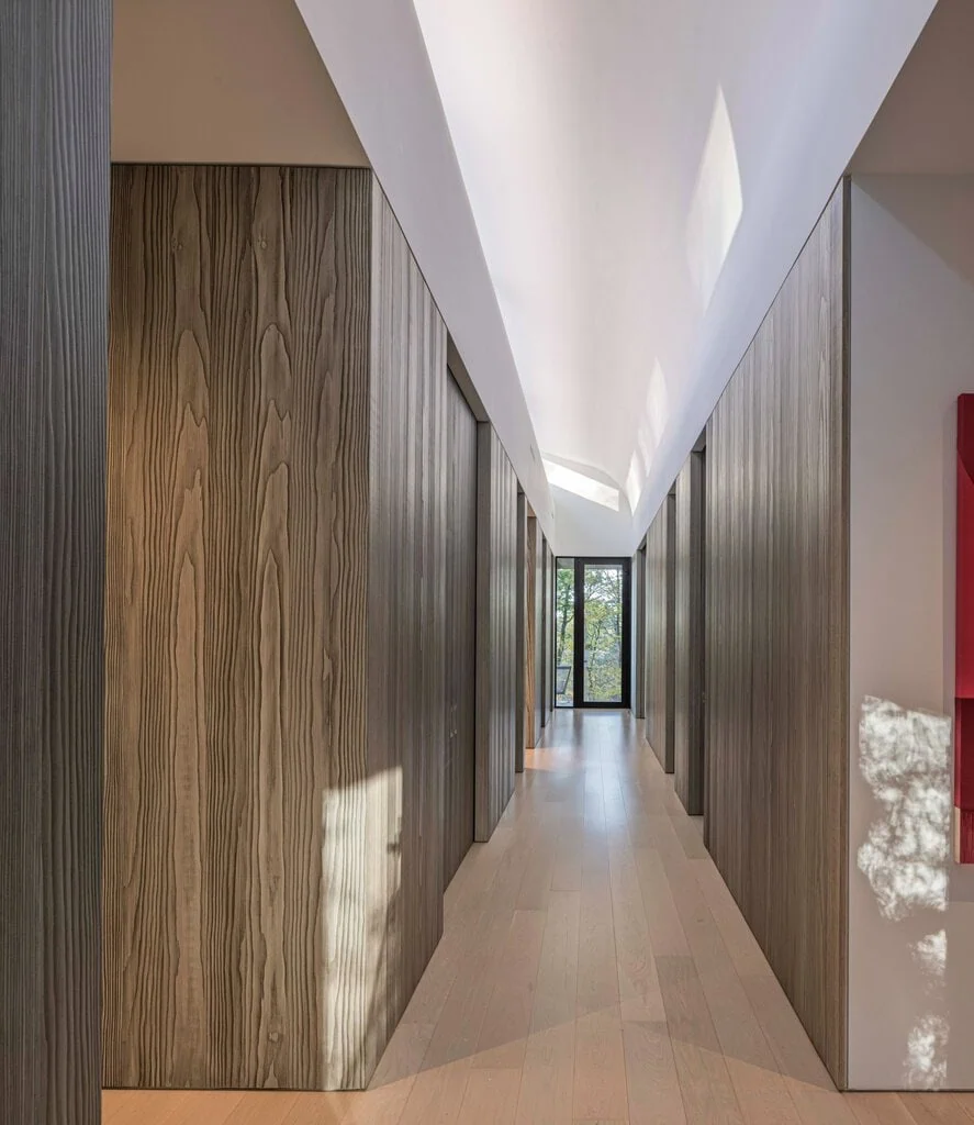 Clerestory windows let light into the hallway
