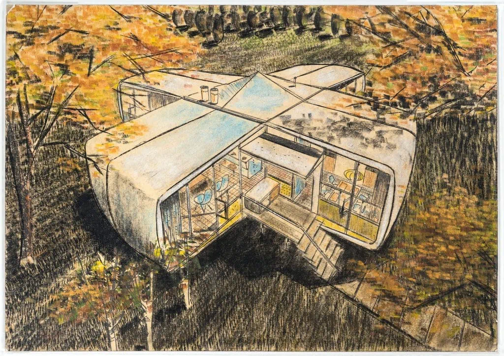 Kyu Lee of Hamilton & Goody Architects, Monsanto House of the Future, (presentation rendering), 1956