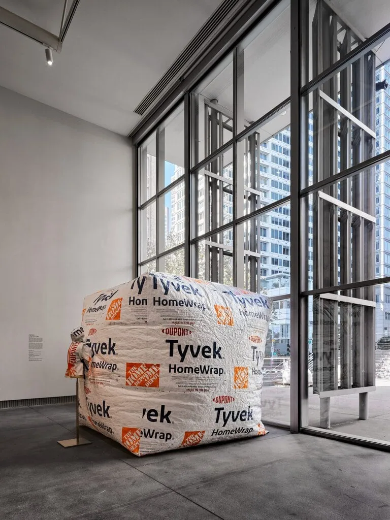 Tyvek shelters and protest materials were displayed