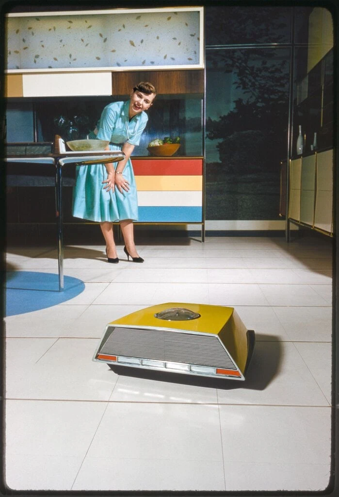 Bob Lerner, Anne Anderson in RCA Whirlpool Miracle Kitchen, 1959, kitchen designed 1956, photo 1959, printed 2026