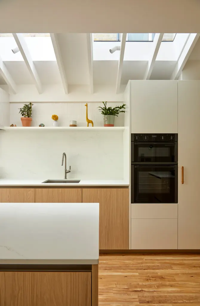 interior of West London extension Ealing return, a colourful modern kitchen addition