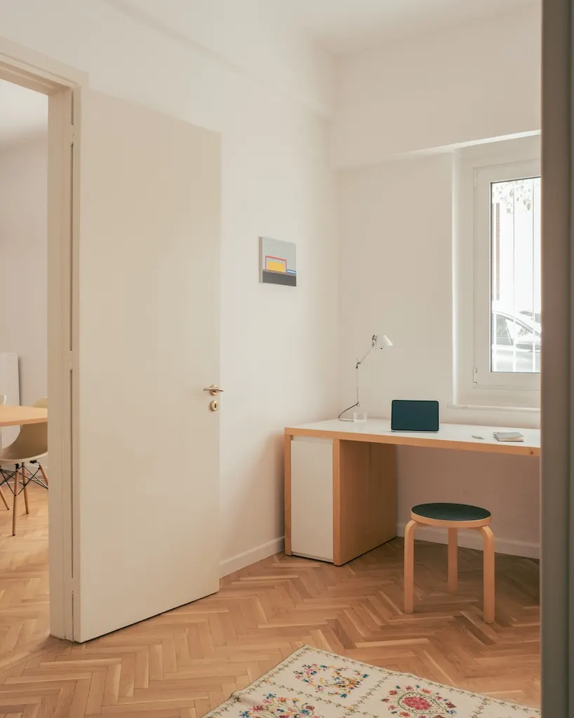 the main office with window desks and bespoke furniture