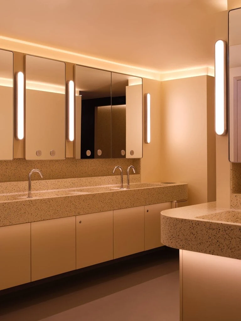 Terrazzo features in the shared bathrooms