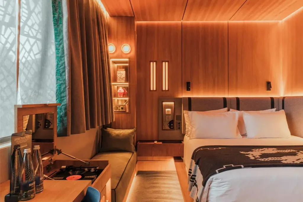 A glimpse inside one of the Click Clack Hotel's Xs Plus suites, packed with retro-inspired energy.
